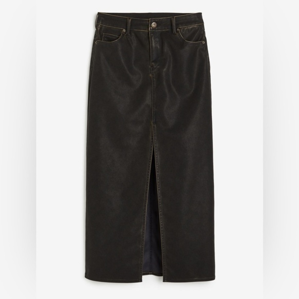 Divided Coated Leather Look Skirt